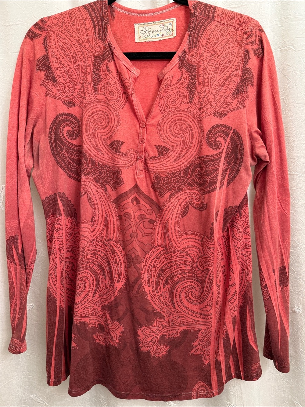 Aventura Coral Paisley Henley Long-Sleeve Top